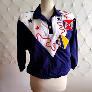 Vintage 80s Sportswear Pullover Top / Nautical Theme / Medium